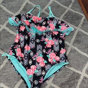 Girl plus neon palm tree one piece Bathing suit